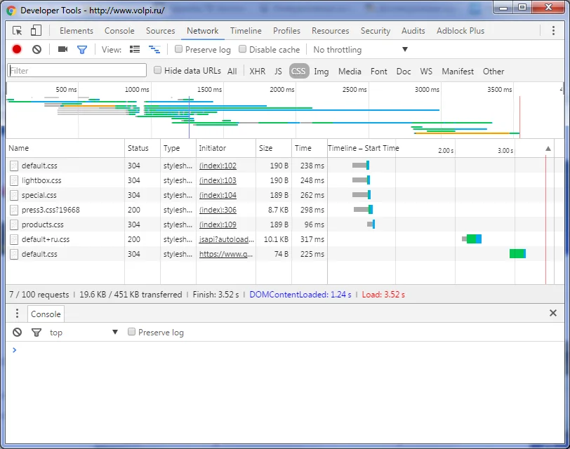 Консоль Web Inspector