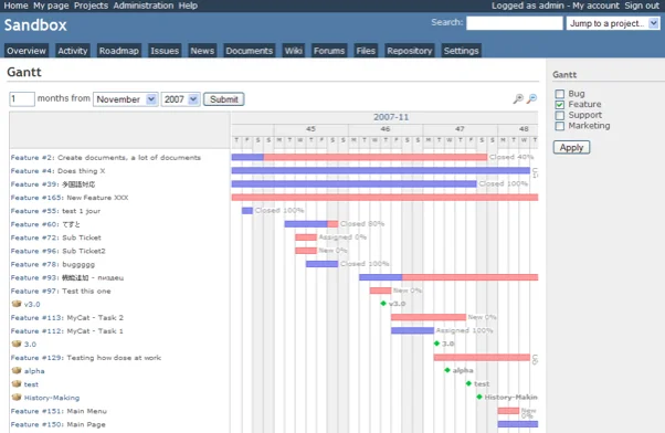 (Интерфейс redmine)
