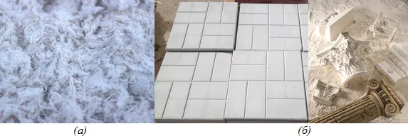 Микроструктура хризотил-асбеста (а) и примеры практического применения материалов, разработанных в данном проекте (б).