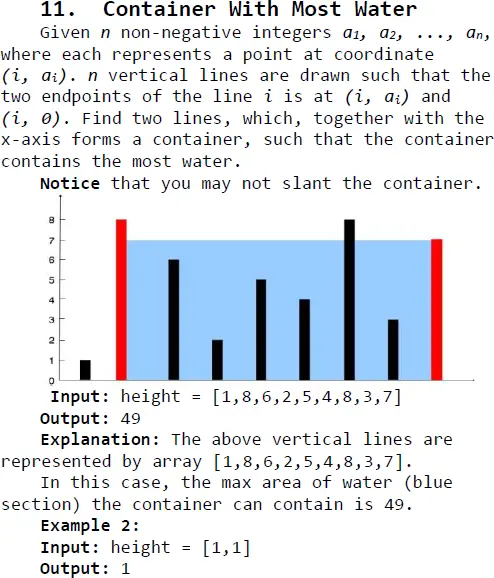 Описание задачи «11. Container With Most Water»