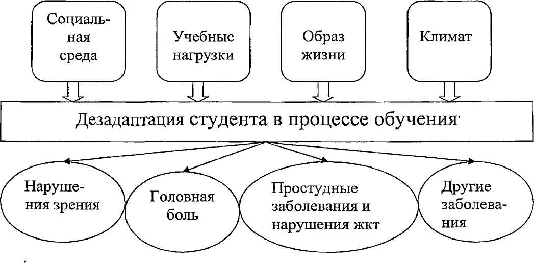 Схема нарушения адаптации студентов к учебному процессу [1]