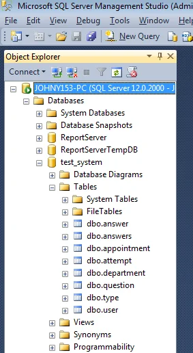 Список таблиц базы данных